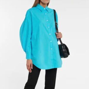 Frankie Shop Blue Melody Cotton Button Down Oversized Shirt Size XS/S